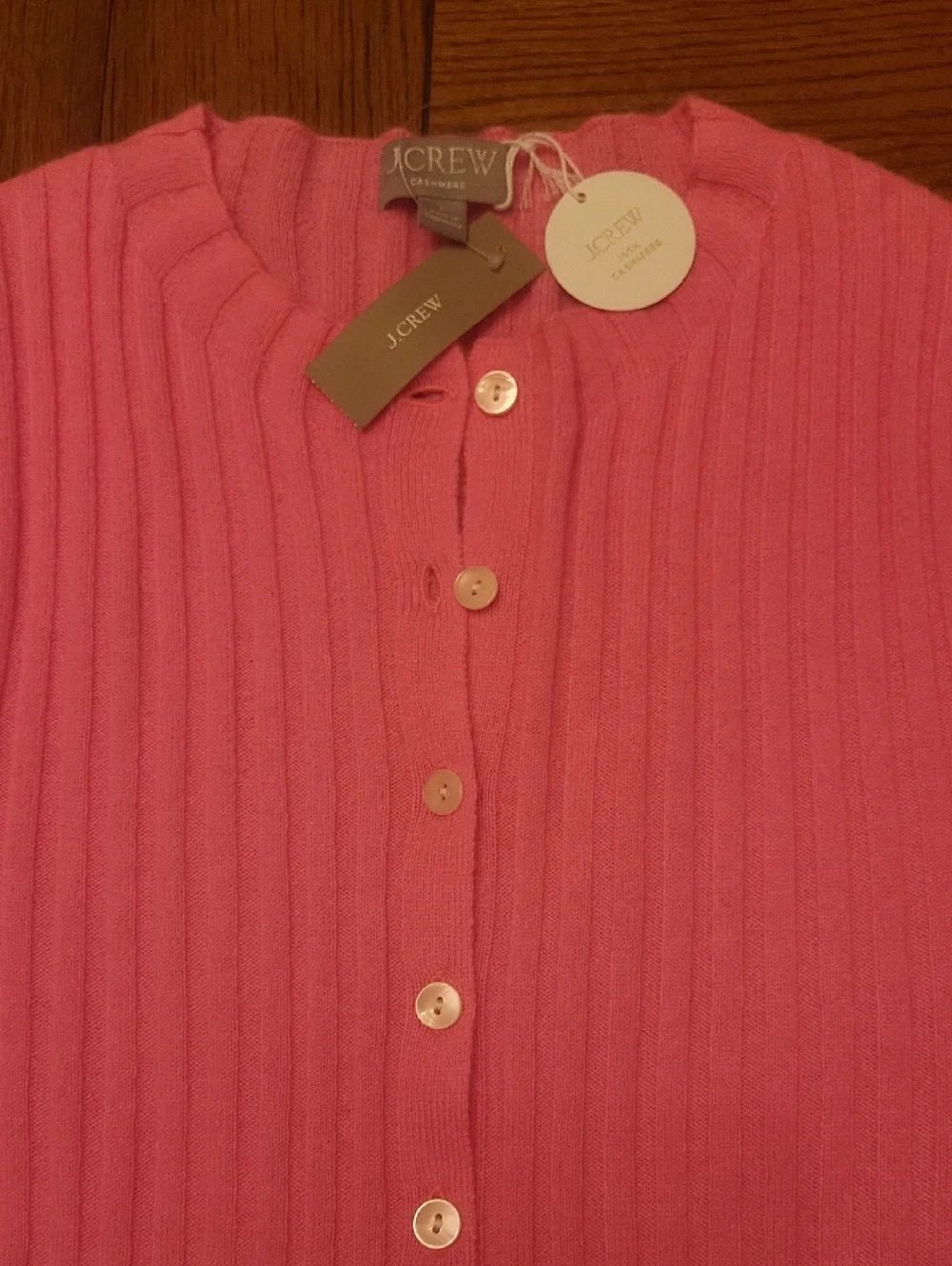 J. CREW Cashmere Cardigan,wide rib,bright pink,L